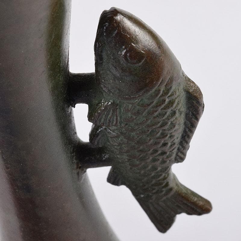 唐銅風炉師　黒瀬宗康作　唐銅　鯉耳花入　共箱　V　R8967