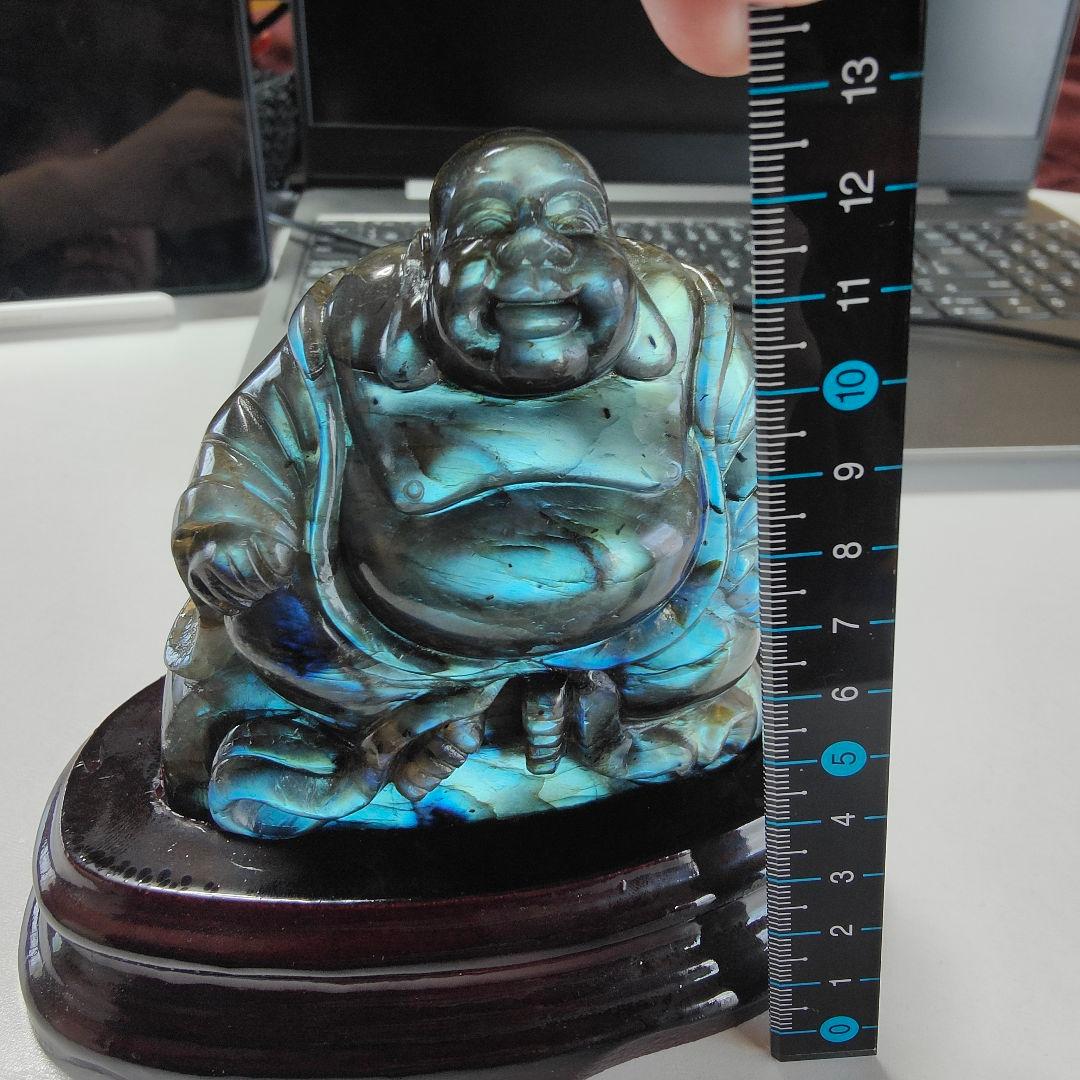 超美品　ラブラドライト　布袋様　天然石　風水　鉱物　パワーストーン　七福神　金運