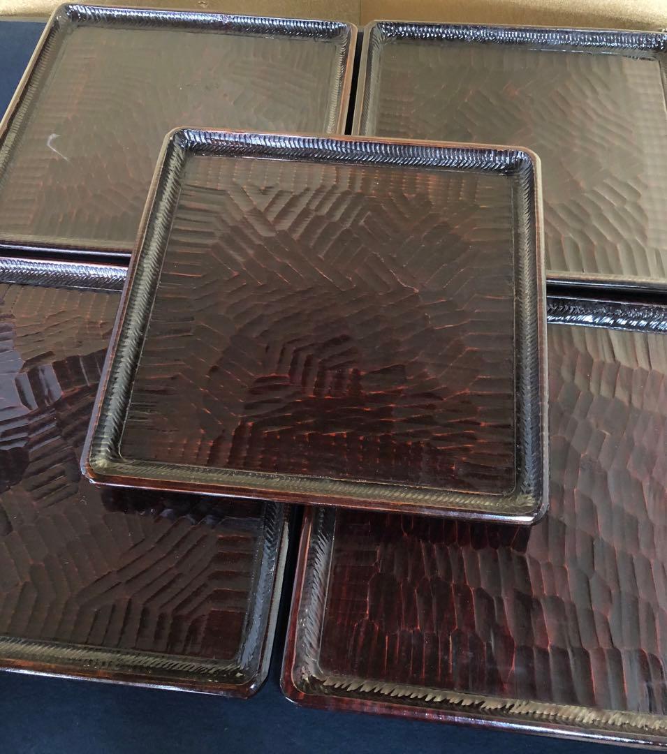 《R》伝統工芸 讃岐彫 四方膳5客 讃岐盆 銘々膳 刳抜　260205く5