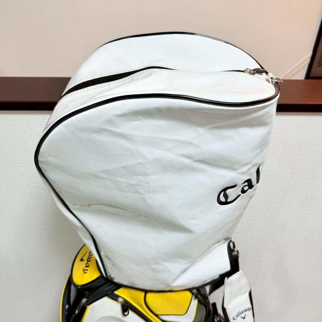 キャロウェイ キャディバッグ 9型 ホワイト×イエロー フード付