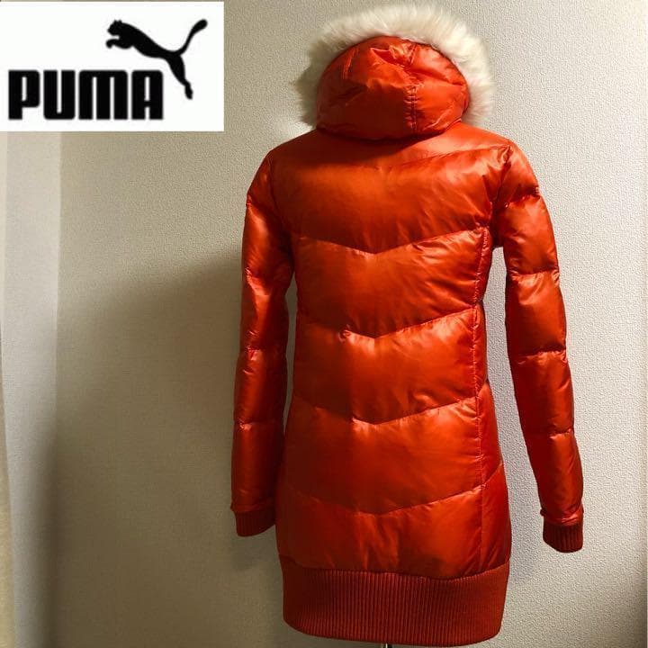 プーマ★ダウン ダブルジップ ロングコート オレンジ Mサイズ