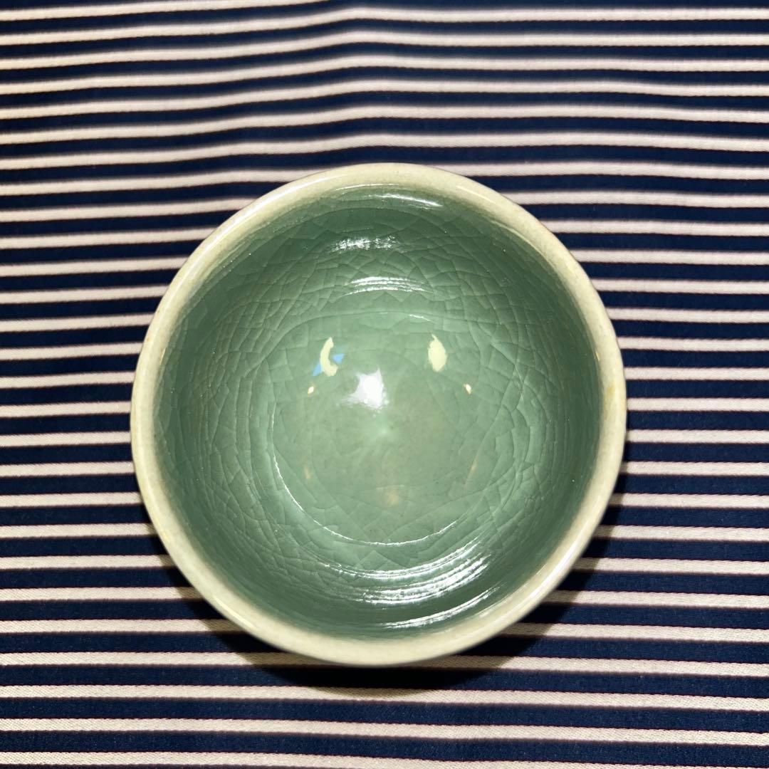 高麗青磁 韓国人間国宝 柳海剛 曇鶴文 煎茶茶碗（ 湯呑）5客 共箱・栞付き