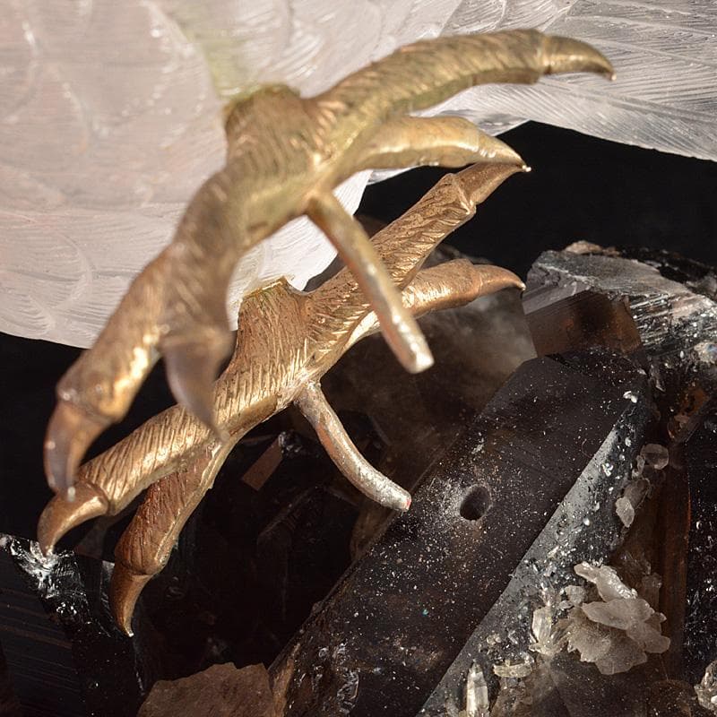 天然石彫刻　ラブラドライト　ロッククリスタル　虎目石　梟　置物　M　R7422