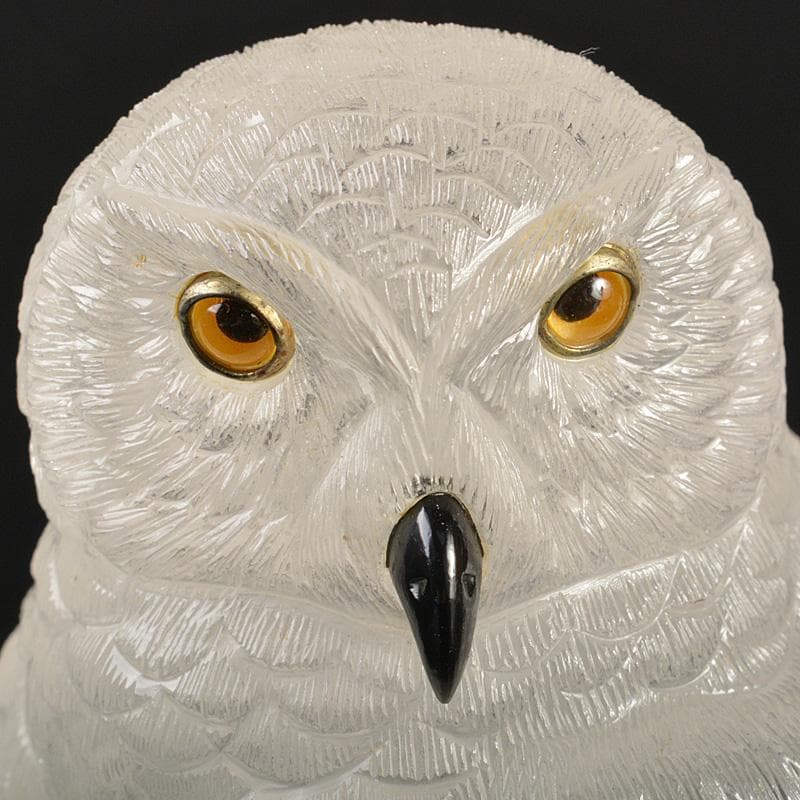 天然石彫刻　ラブラドライト　ロッククリスタル　虎目石　梟　置物　M　R7422