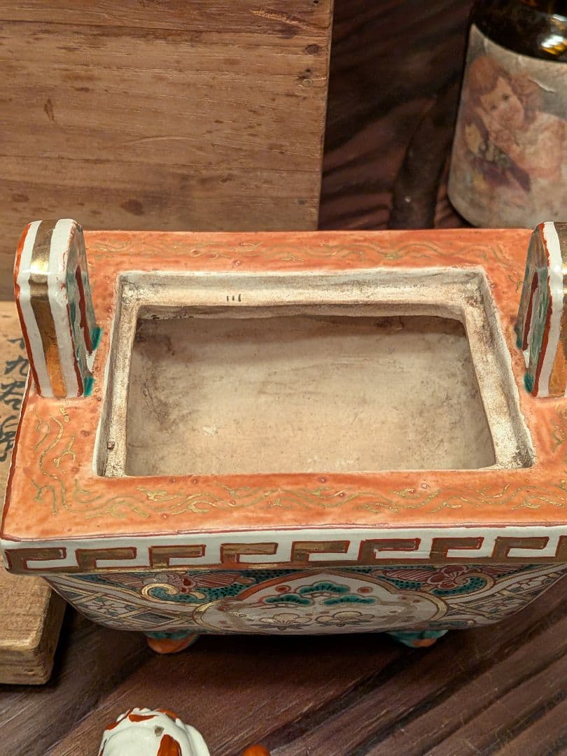 古九谷焼 色染付 香炉 　茶道具