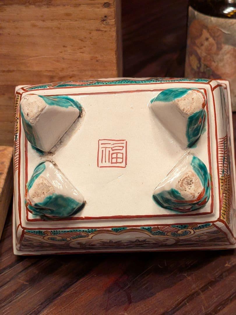 古九谷焼 色染付 香炉 　茶道具