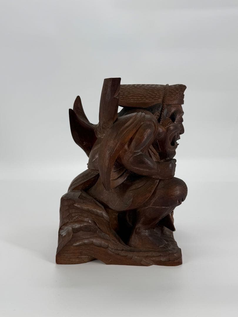 佐藤正貫作　木彫り　恵比寿　大黒天　置物　一対　明治