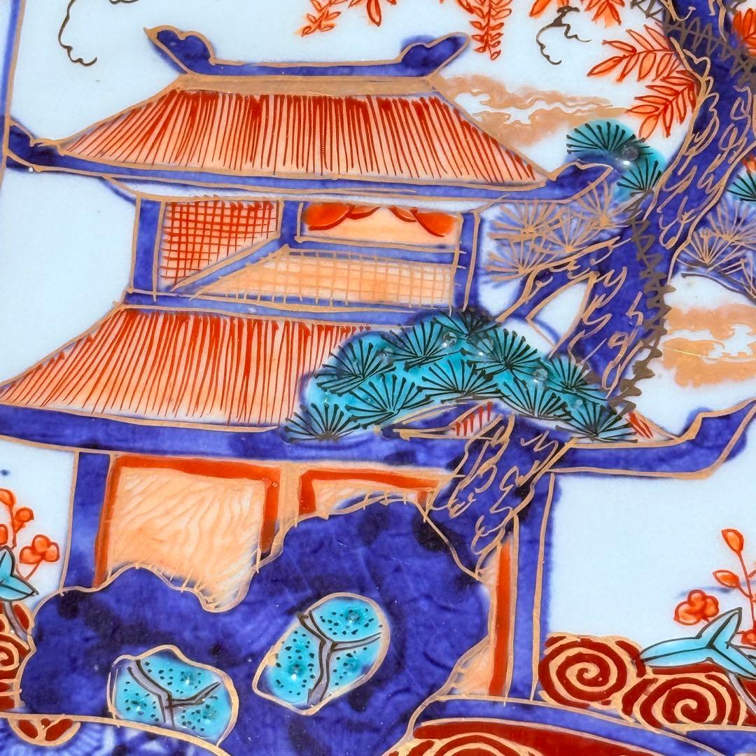 古伊万里　染錦　鳳凰　松竹梅　飛魚　千鳥　八角皿　冨貴長春　超細密技巧　46㎝