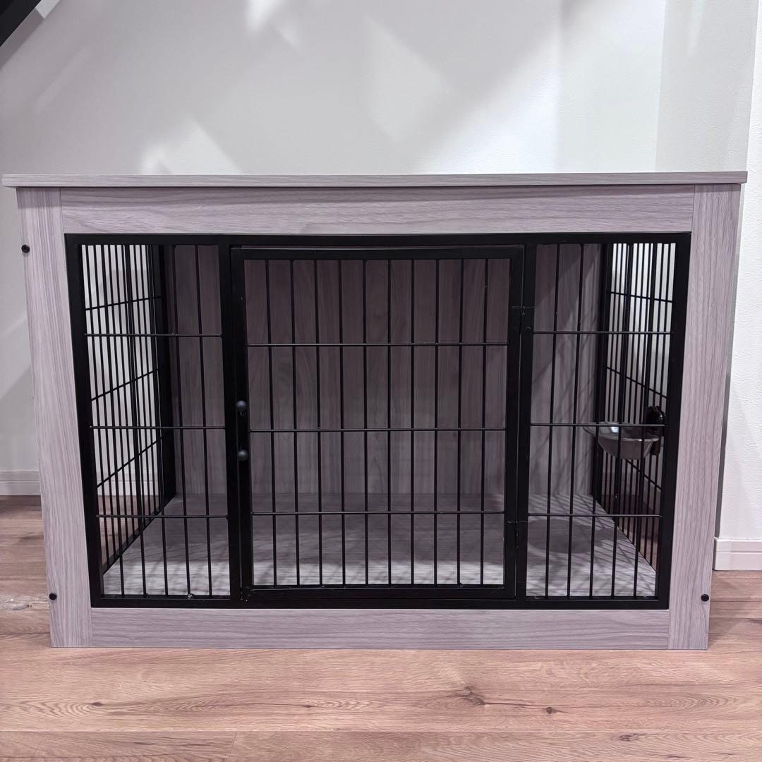 極美品！【Petnniko】犬ケージ 室内用 グレー ウォーターディッシュ付き