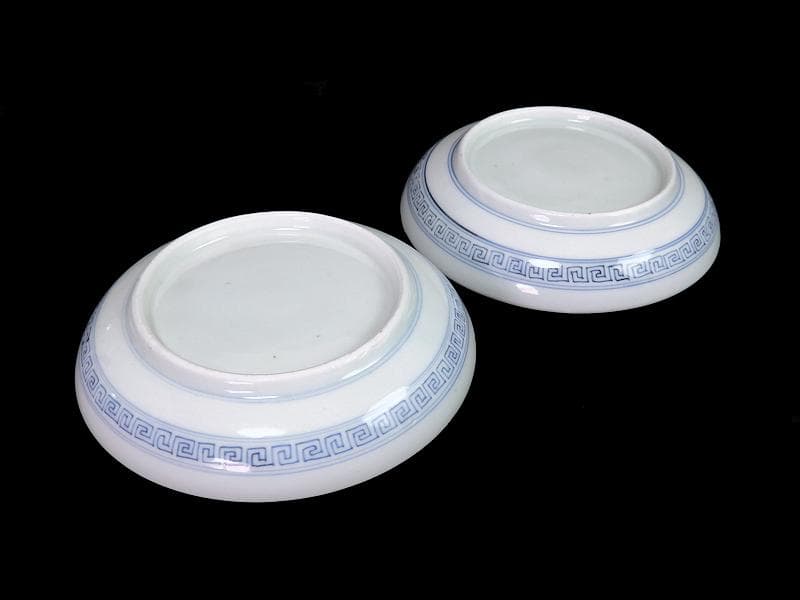 古伊万里　染付　線描き　草花紋の図　３寸半　手塩皿　２枚　E770AS-fbre