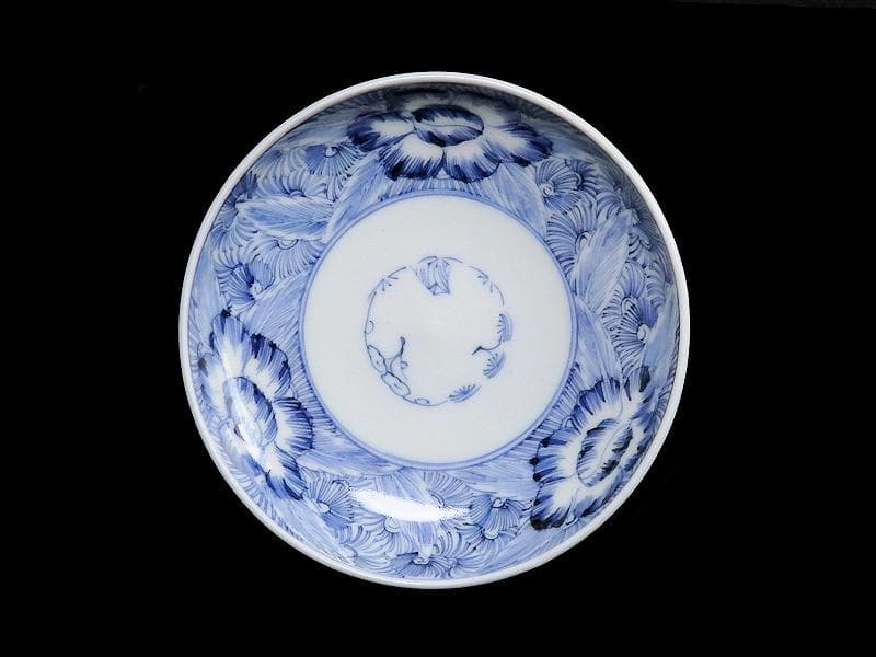 古伊万里　染付　線描き　草花紋の図　３寸半　手塩皿　２枚　E770AS-fbre