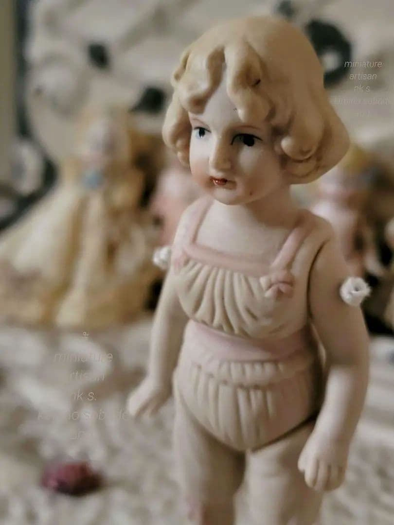 ▼ 超希少　ヴィンテージビスクドール　ピンクセイラー　リボン　手足ジョイント