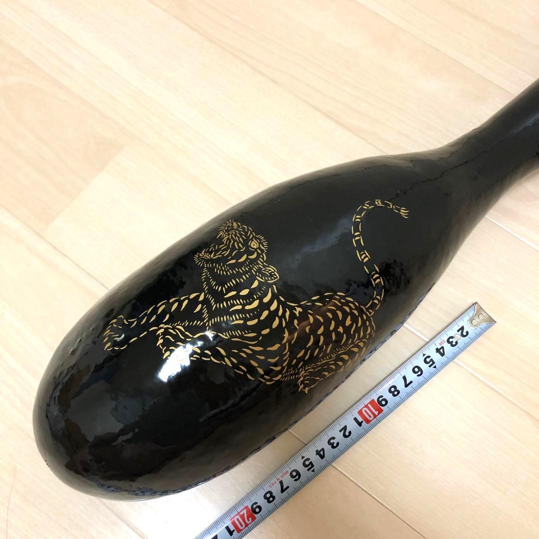 【漆絵 】 漆塗り 瓢箪 （黒漆） 大長ひょうたん ☆虎 #JE012