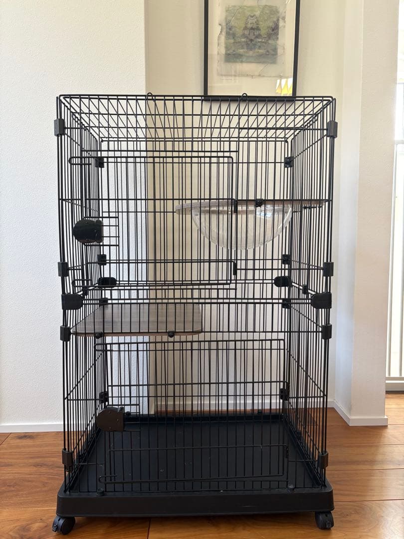 子猫用ケージ （2段・ブラック）