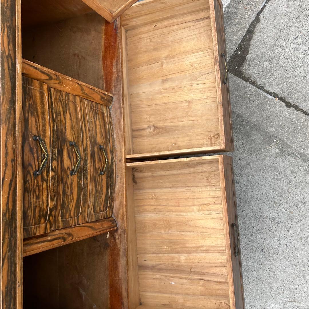 昭和レトロ 松永木工所 木製茶箪笥 茶棚 ガラス戸 サイドボード 古家具 古民家