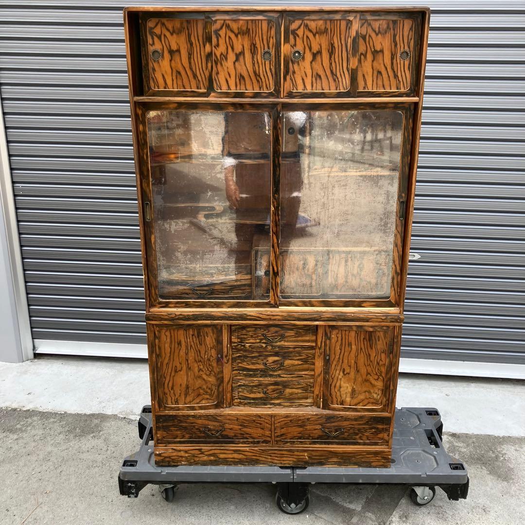 昭和レトロ 松永木工所 木製茶箪笥 茶棚 ガラス戸 サイドボード 古家具 古民家