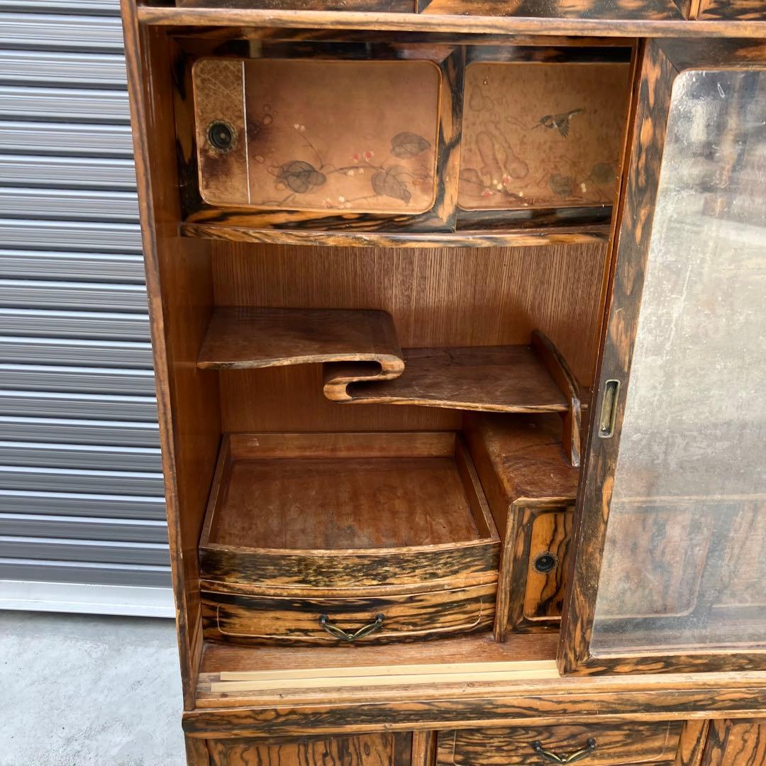 昭和レトロ 松永木工所 木製茶箪笥 茶棚 ガラス戸 サイドボード 古家具 古民家