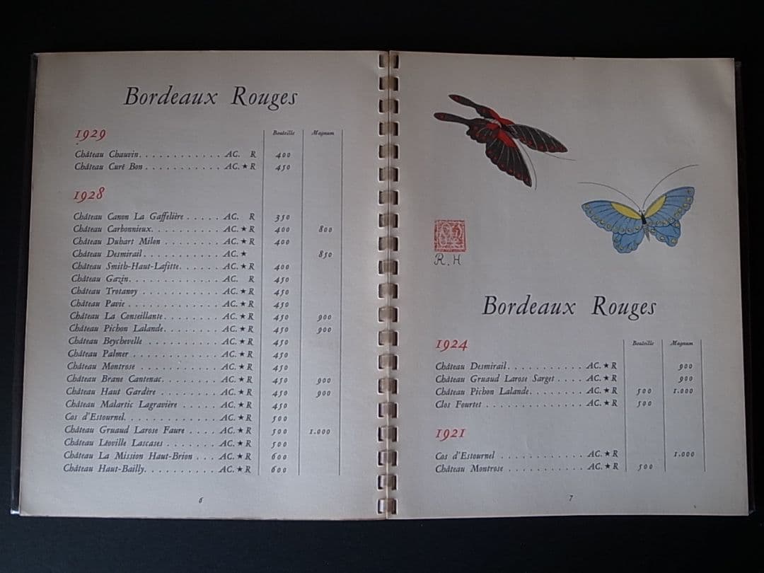 PARISのNICOLAS社。フランス のワインリスト。 1928-1945