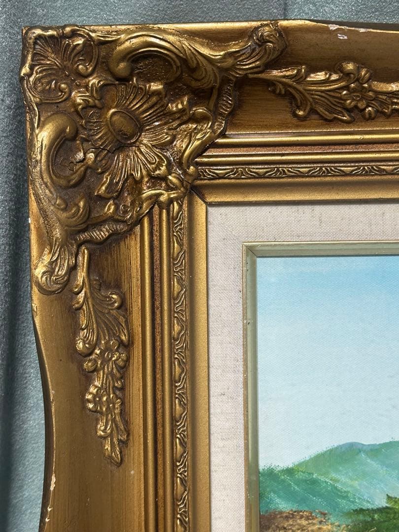 真作】肉筆絵画　沢健　キャンバス油彩10号　上高地　穂高連峰　雄大風景画　美術品