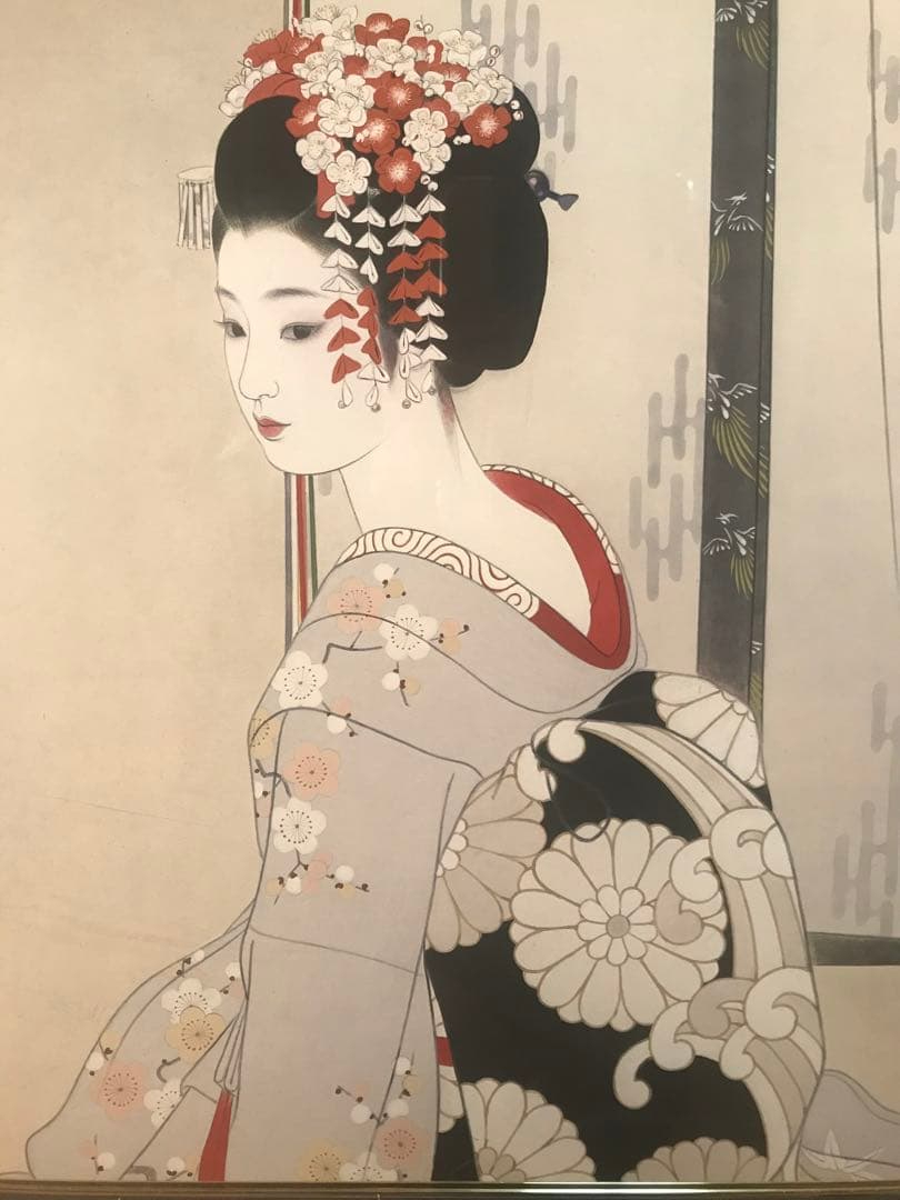 志村立美「舞妓(Ⅱ)」シルクスクリーン　刷り込みサイン・落款・作品証明シール有り