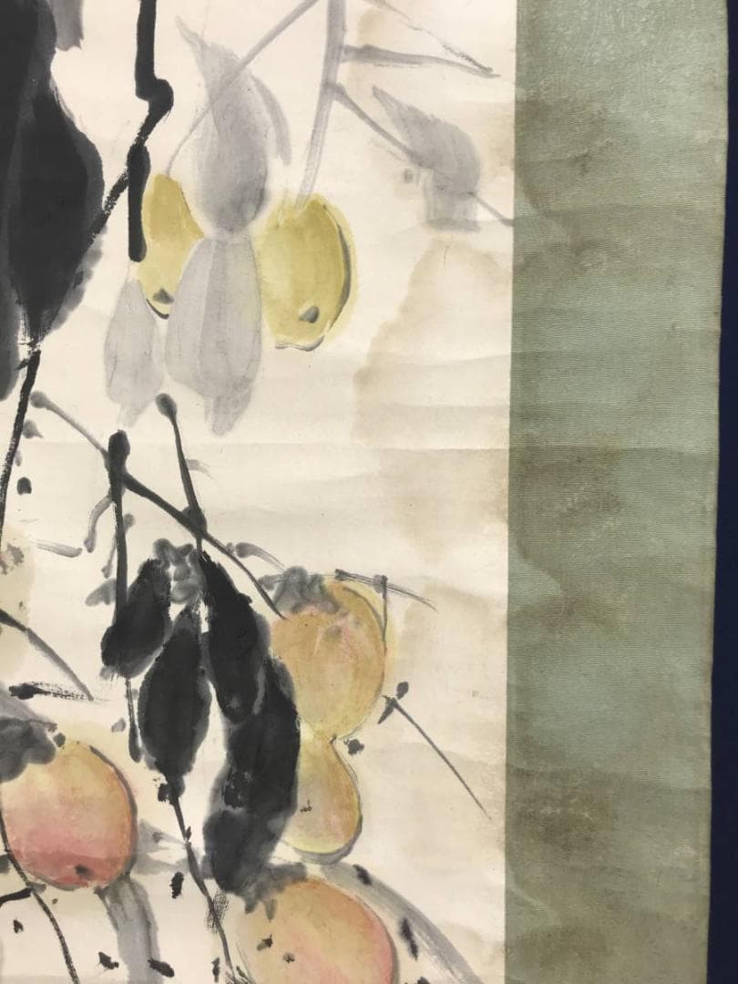 【真作】下村為山/柿に雀図/花鳥図/掛軸☆宝船☆AD-548