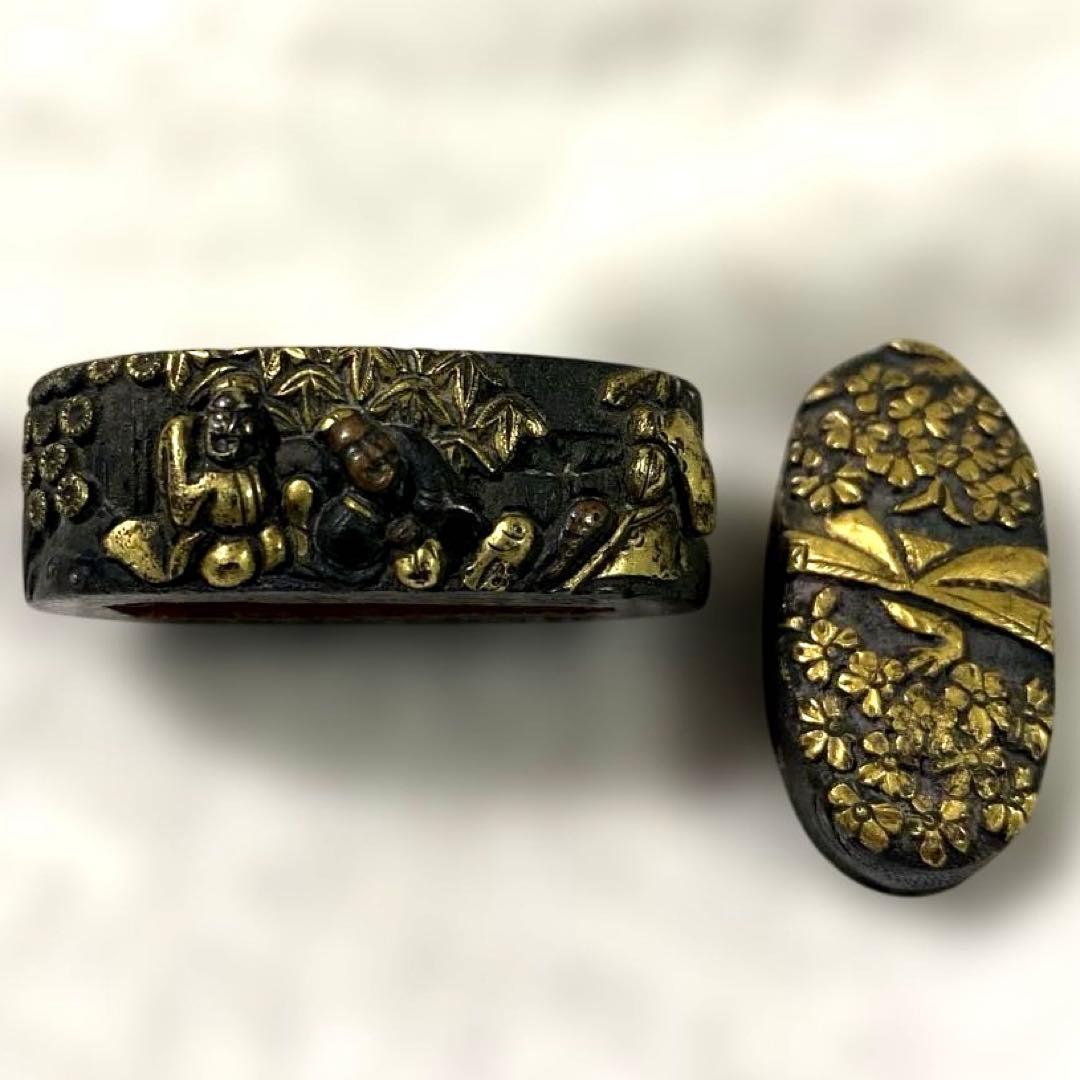 B-38 縁頭　金象嵌　在銘　武具　刀装具　刀　骨董品　美術品　工芸品　江戸時代