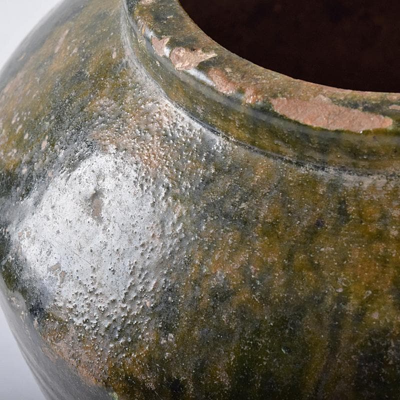 中国　漢時代　紅陶　緑釉壷　銀化壷　時代箱付　V　R8299B