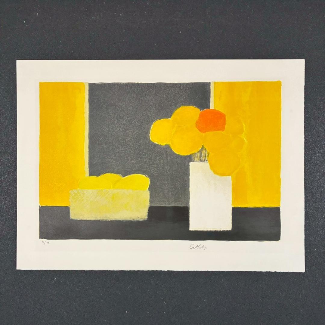 ベルナール・カトラン「レモン籠のある小さい静物」リトグラフ 直筆サイン入 額装