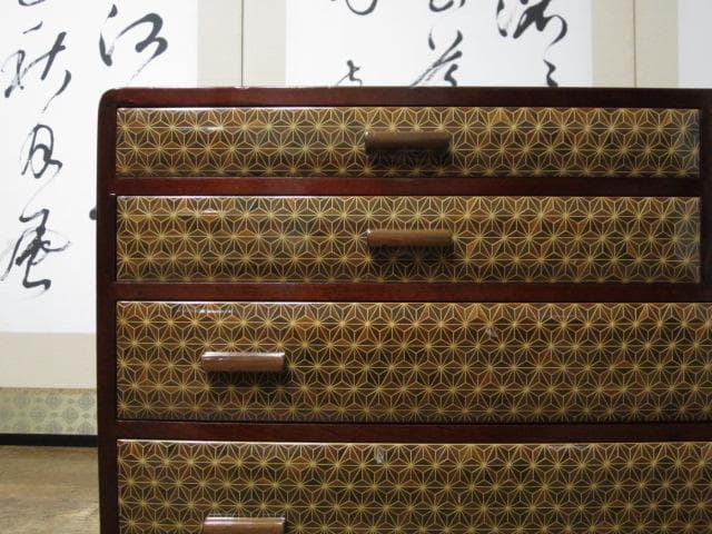 皇室献上品 伝統工芸 箱根寄木細工 木象嵌 麻の葉文様 民芸 箪笥 26万円