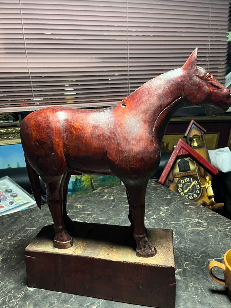 馬の木彫り、木彫り馬、馬の彫刻、 道産子馬木彫り、一点物き彫り