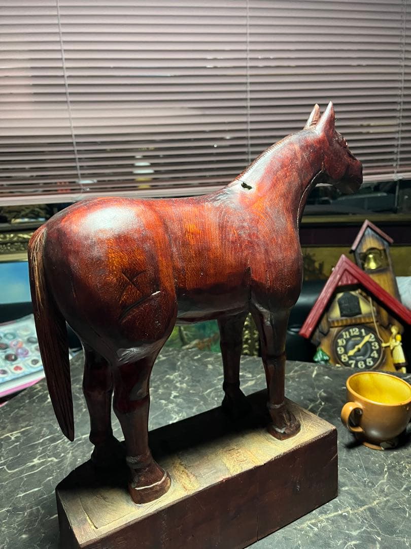 馬の木彫り、木彫り馬、馬の彫刻、 道産子馬木彫り、一点物き彫り