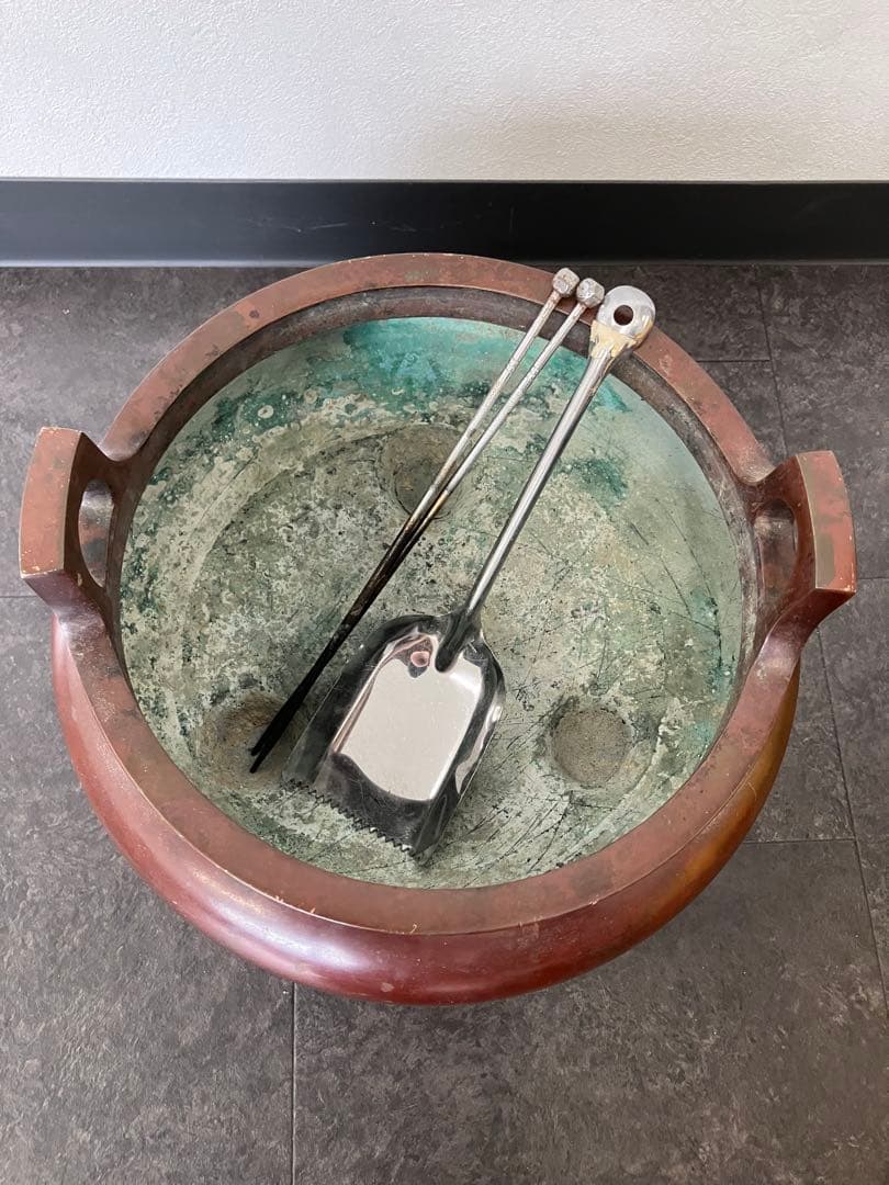 値下げ！喜龍堂造？㐂龍堂？紫銅　宣徳瓶掛　火鉢　金紫銅　唐金　茶道具