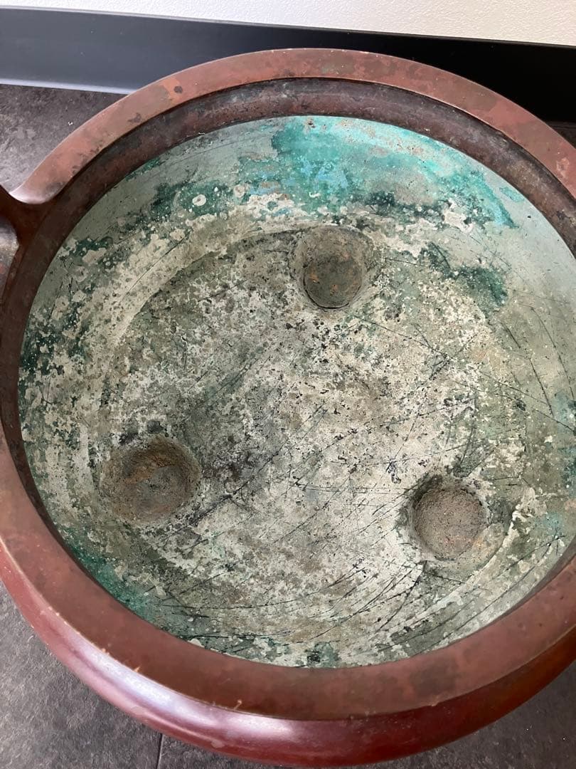 値下げ！喜龍堂造？㐂龍堂？紫銅　宣徳瓶掛　火鉢　金紫銅　唐金　茶道具