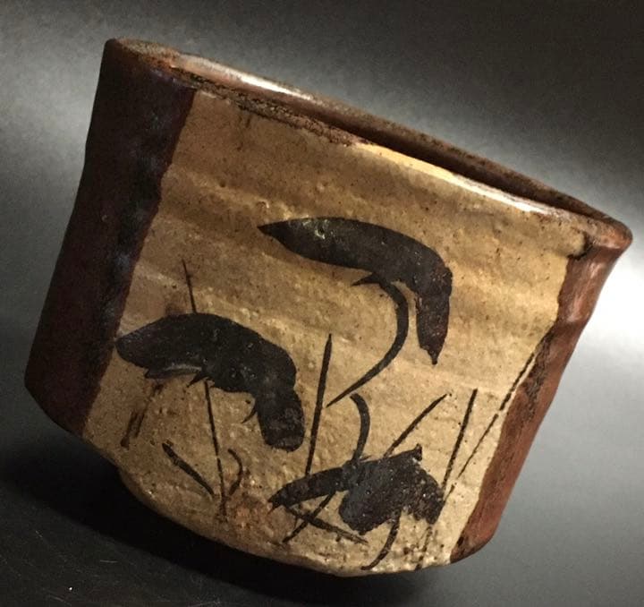 絵唐津 古唐津筒茶碗 茶道具 時代品 鉄絵 抹茶碗 骨董品
