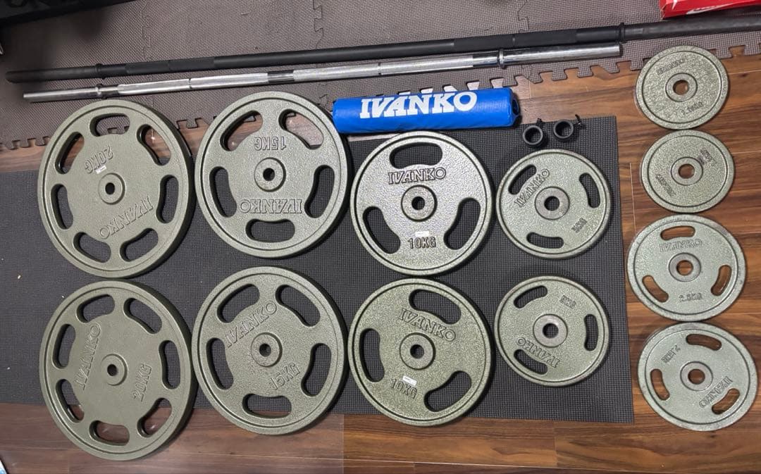 ウエイトプレート 12枚セット バーベル2本付き