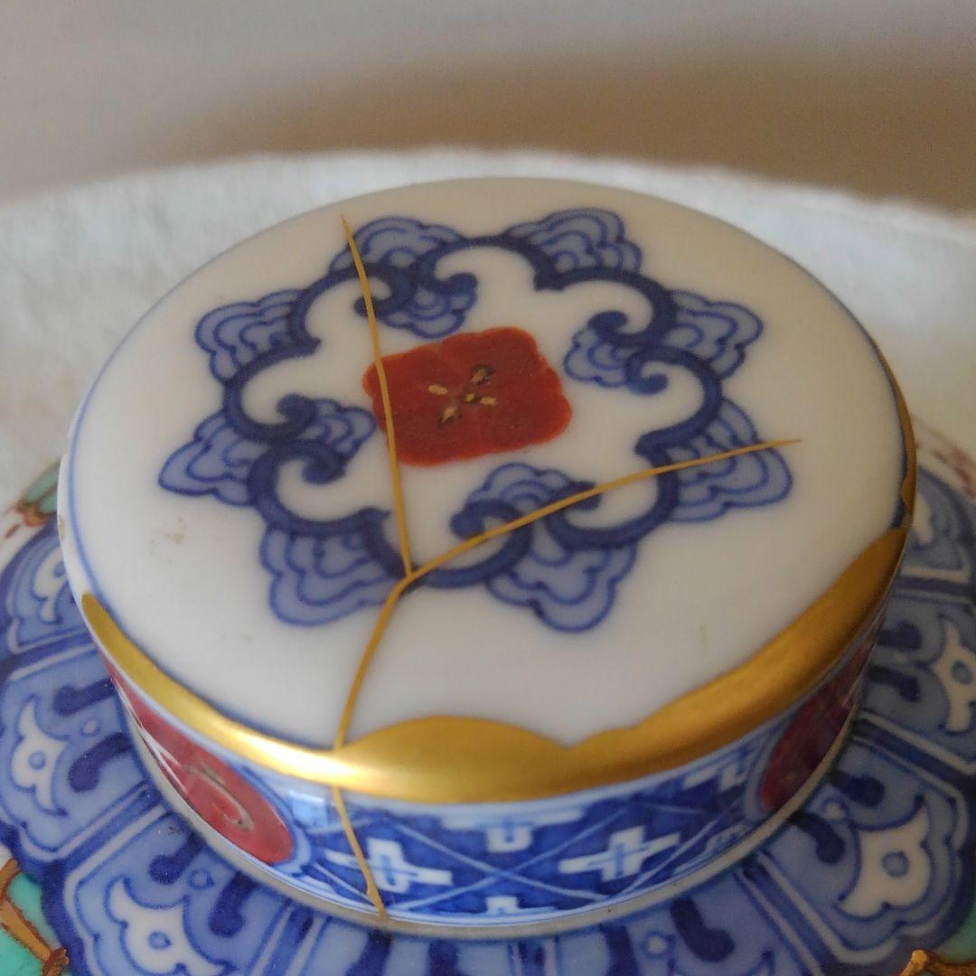 染錦赤玉ようらく紋様　茶壺