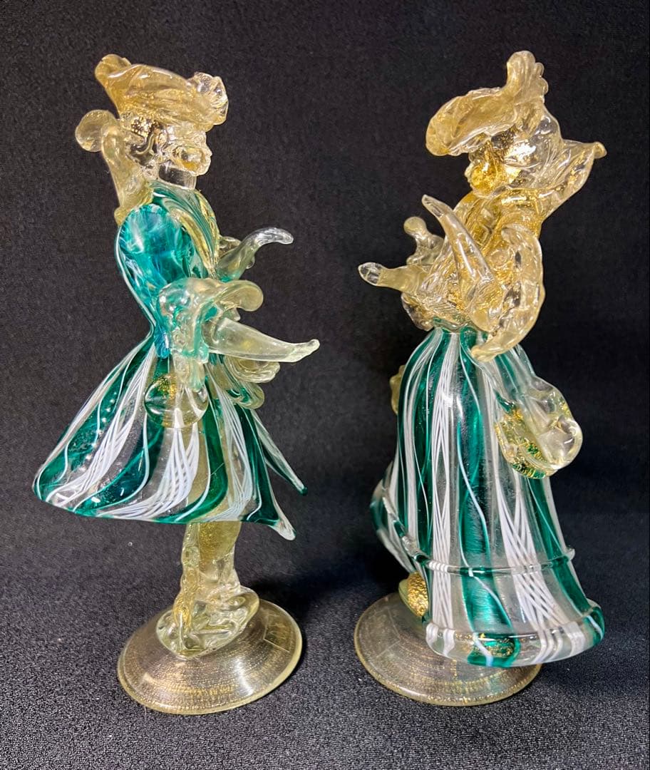 ベネチアン　ムラーノガラス　男女ペアー人形　置物