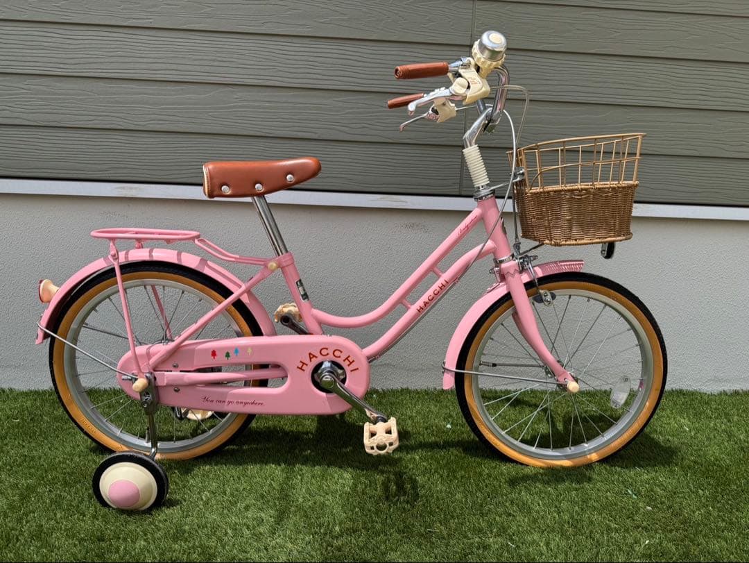HACCHI 子供用自転車 ピンク バスケット・両立スタンド付き