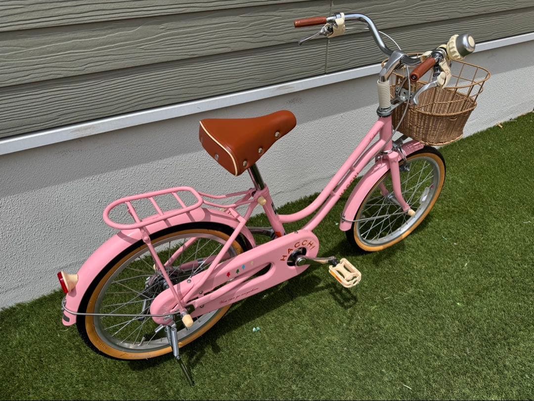 HACCHI 子供用自転車 ピンク バスケット・両立スタンド付き