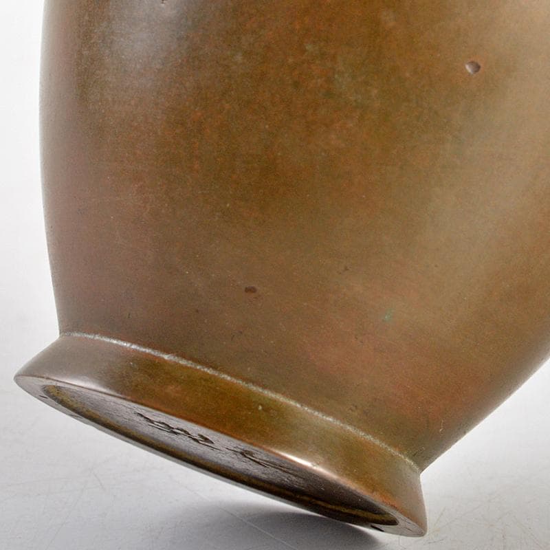 平安　秦蔵六造　青銅　鶴首花生　一輪生　共箱　D　R6043