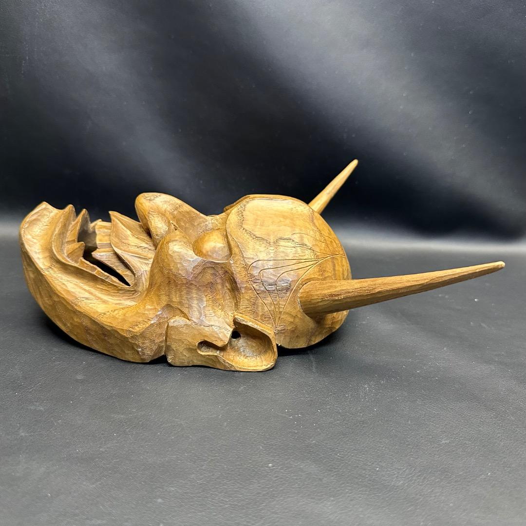 ♡Fb左1023 般若面 木彫 木製 極上木目 在銘 一刀彫 伝統文化