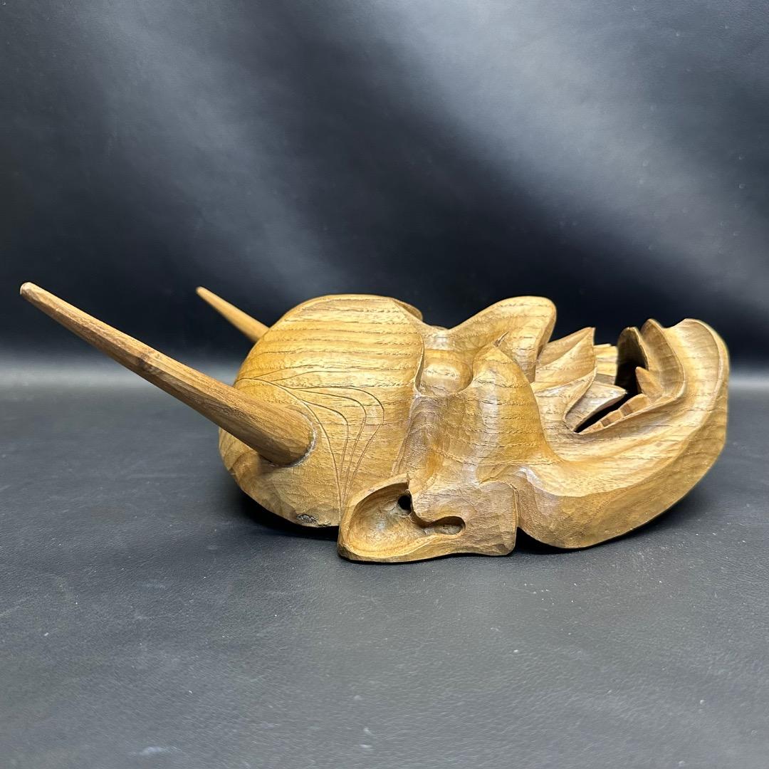 ♡Fb左1023 般若面 木彫 木製 極上木目 在銘 一刀彫 伝統文化