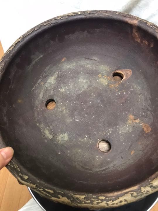 希少時代手作り松皮大きい盆栽鉢木肌作り植木鉢大寄せ植え鉢30cmゴツゴツ南蛮鉢