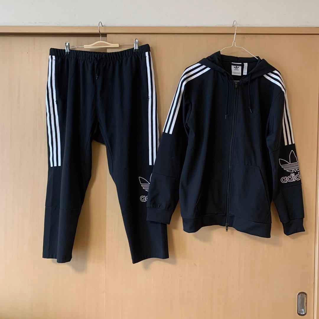 アディダスオリジナルス　セットアップ　パーカー　ジャージ　ブラックホワイトライン