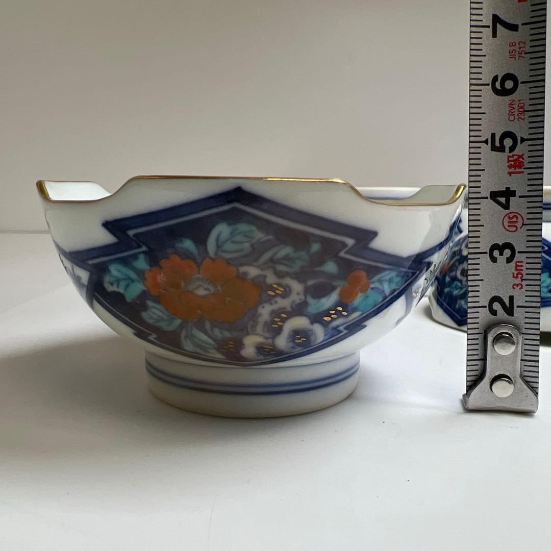 肥前有田焼　幸右衛門　染錦牡丹唐子文向付食器一式　共箱　東Y8-0128①