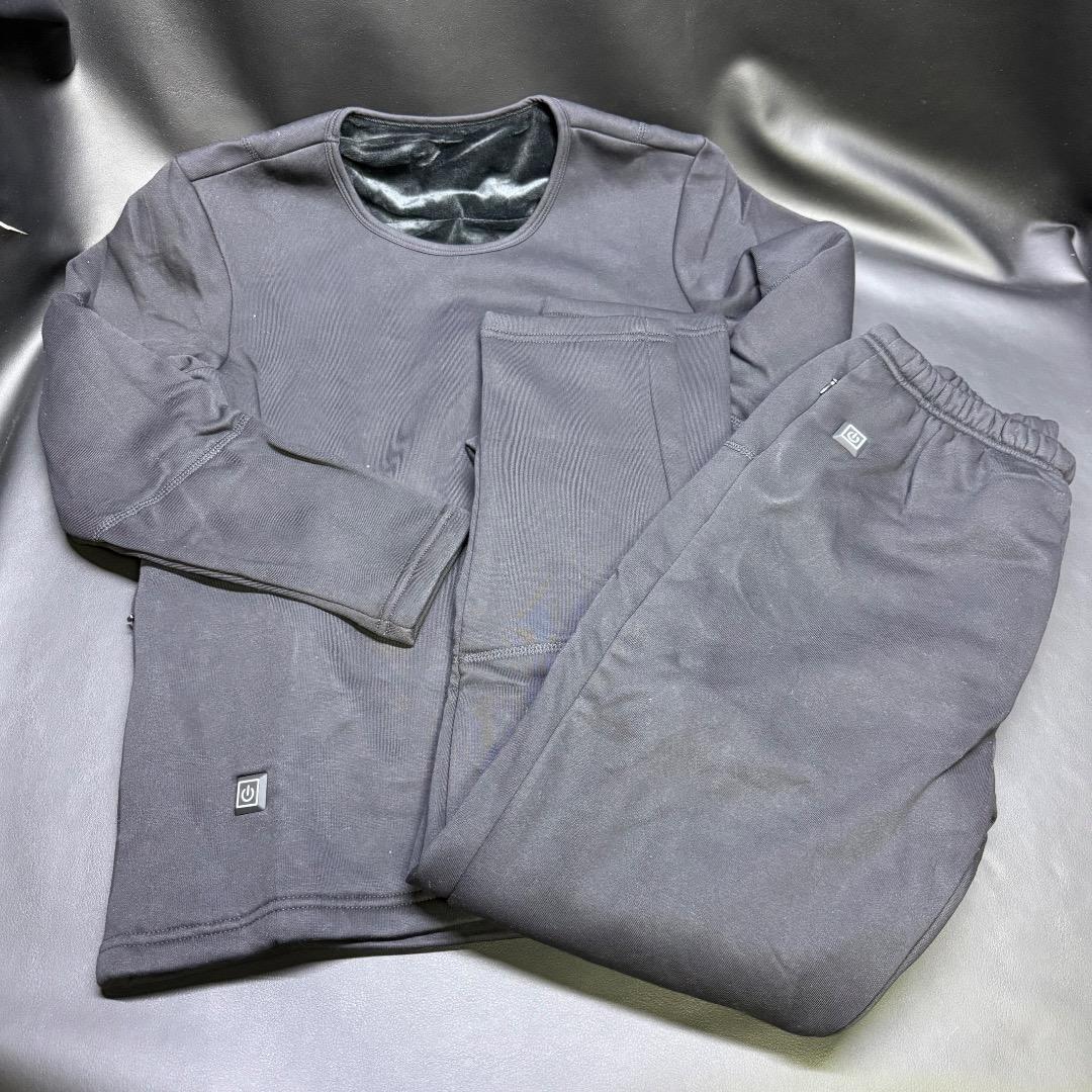 ◉Aa右1005 未使用保管品 電熱インナー 男女兼用 上下セット 黒 L