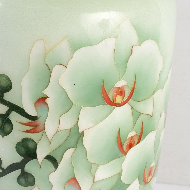 茶道具　七宝焼　薄緑釉　胡蝶蘭図　花器　共箱　Z　9750D