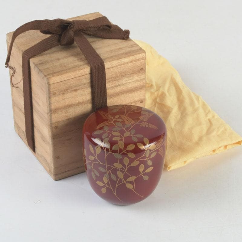 茶道具　朱塗　花草蒔絵　棗　時代箱付　V　9692