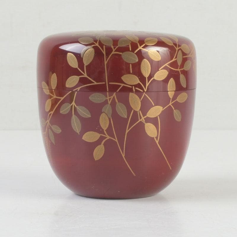 茶道具　朱塗　花草蒔絵　棗　時代箱付　V　9692