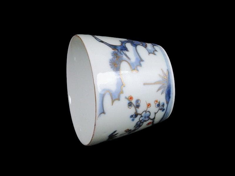 古伊万里　染錦　太湖石に松竹梅の図　蕎麦猪口　C177 AS-CXk